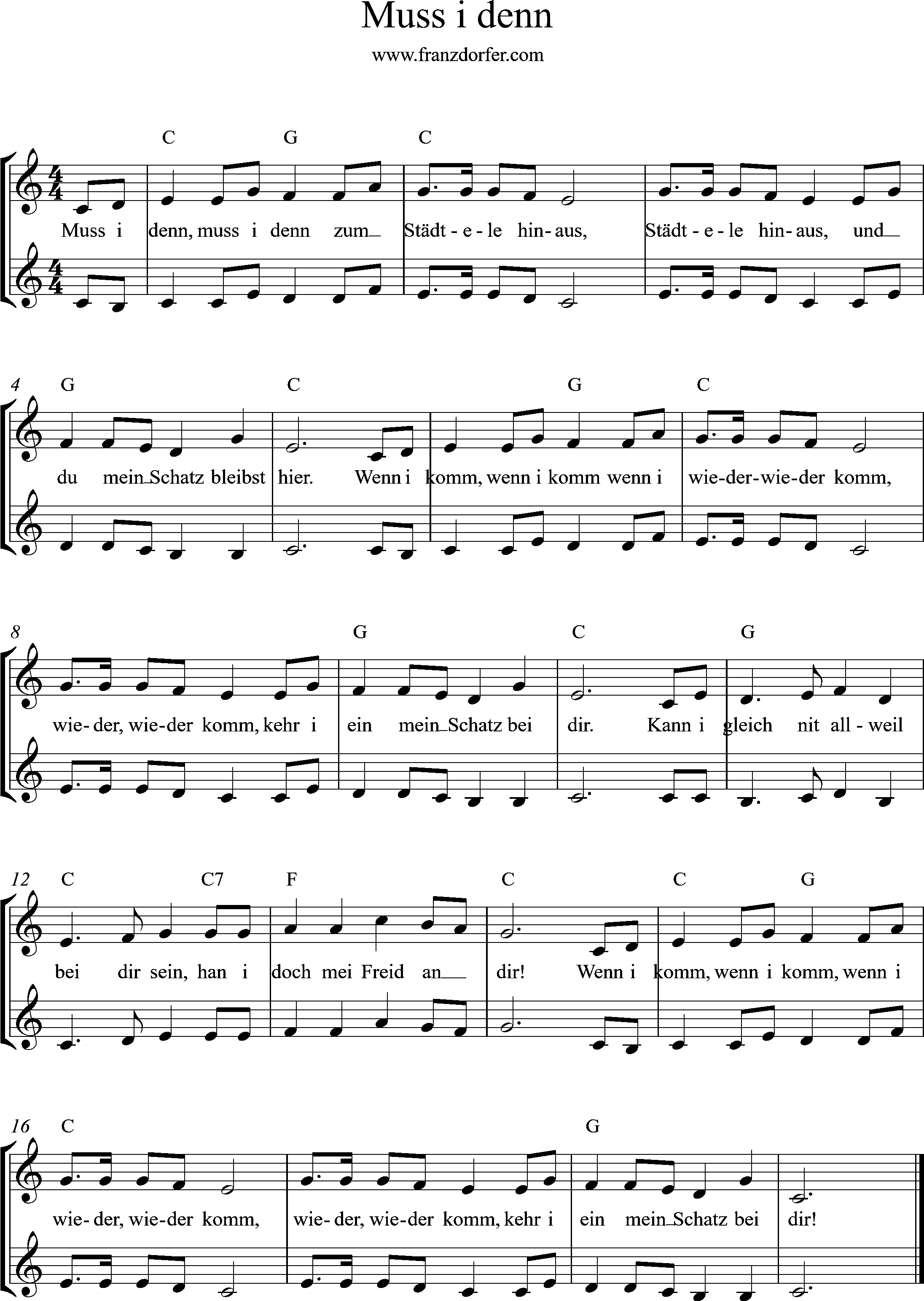 noten für trompete, Trumpet, C-Dur, Muss i denn